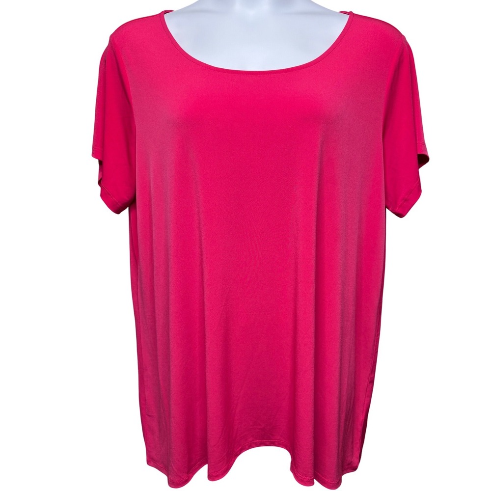 SUSAN GRAVER Womens Pink Liquid Knit Short Sleeve Tunic Top 2XP Office Casual